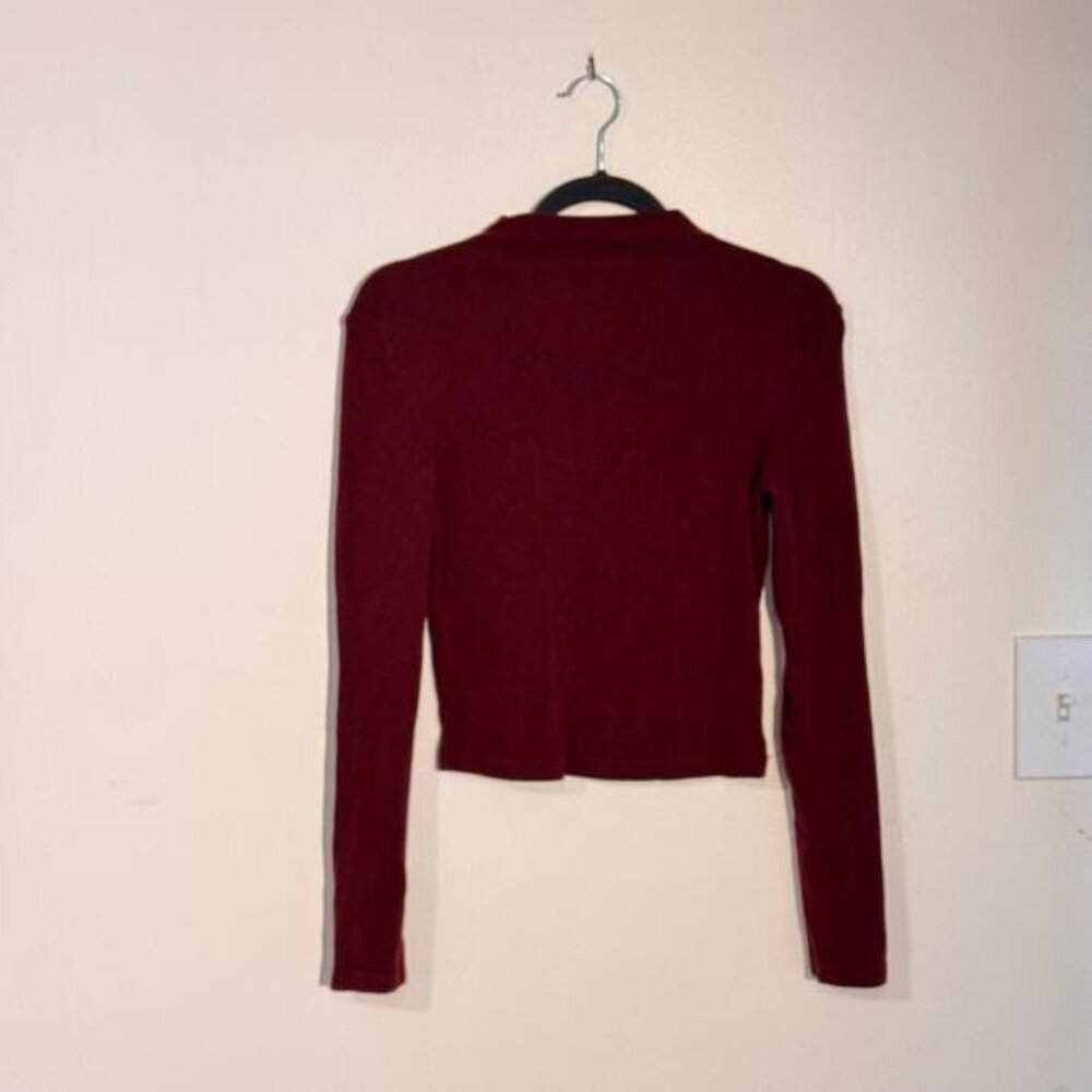 OGL Fitted Ribbed Mock Neck Long Sleeve Top - Rust Red (Size M)